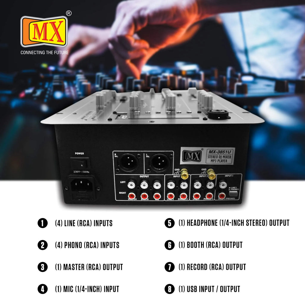 MX 3851U  3 Channel DJ MIXER With XLR Output
