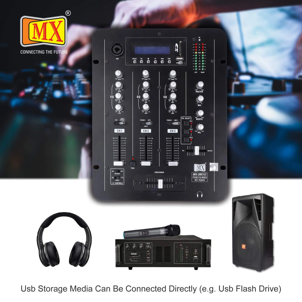 MX 3851U  3 Channel DJ MIXER With XLR Output